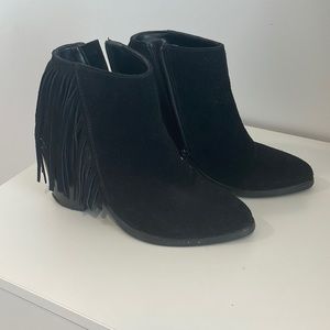 Black fringe low booties